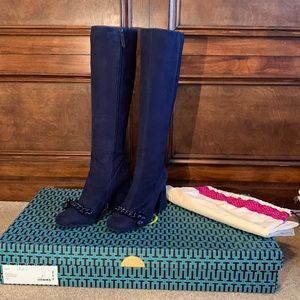 Tory Burch Royal Navy Suede Knee-High Boots